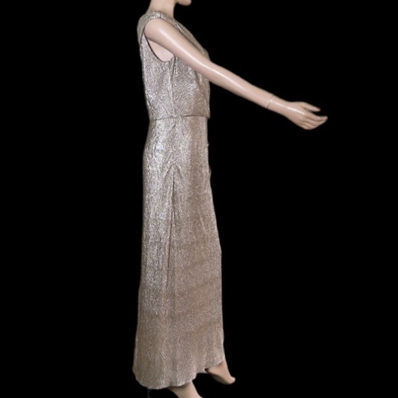 Metallic Silver Foil Stretch Ralph Lauren Evening Dress - Picture 5 of 17